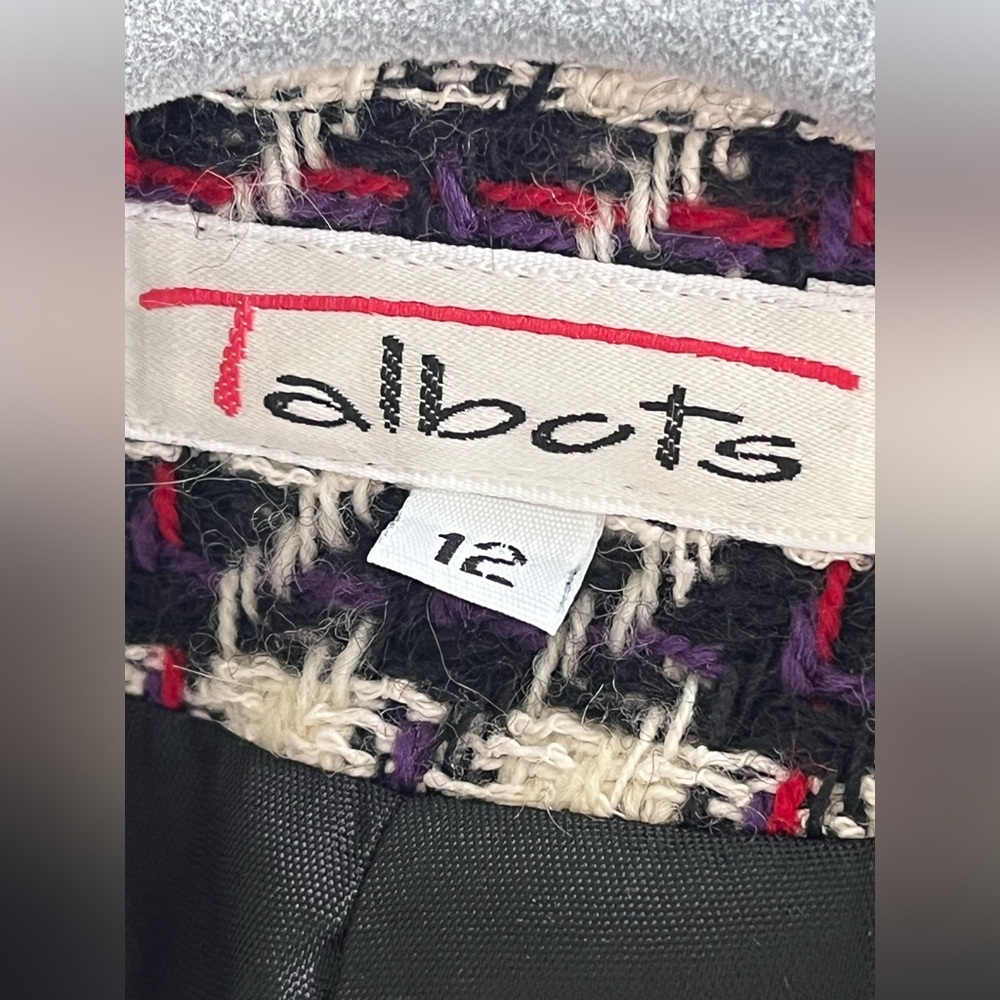 VTG Talbots Wool Tweed Blazer Black White Purple Red Houndstooth Blazer Size 12 - Picture 3 of 16